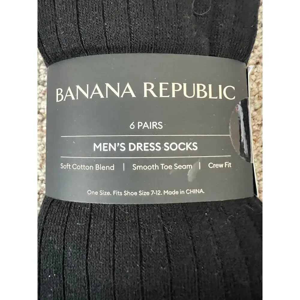 NWT Men's Banana Republic Dress Socks, Black, 6-pair, Shoe Size 7-12